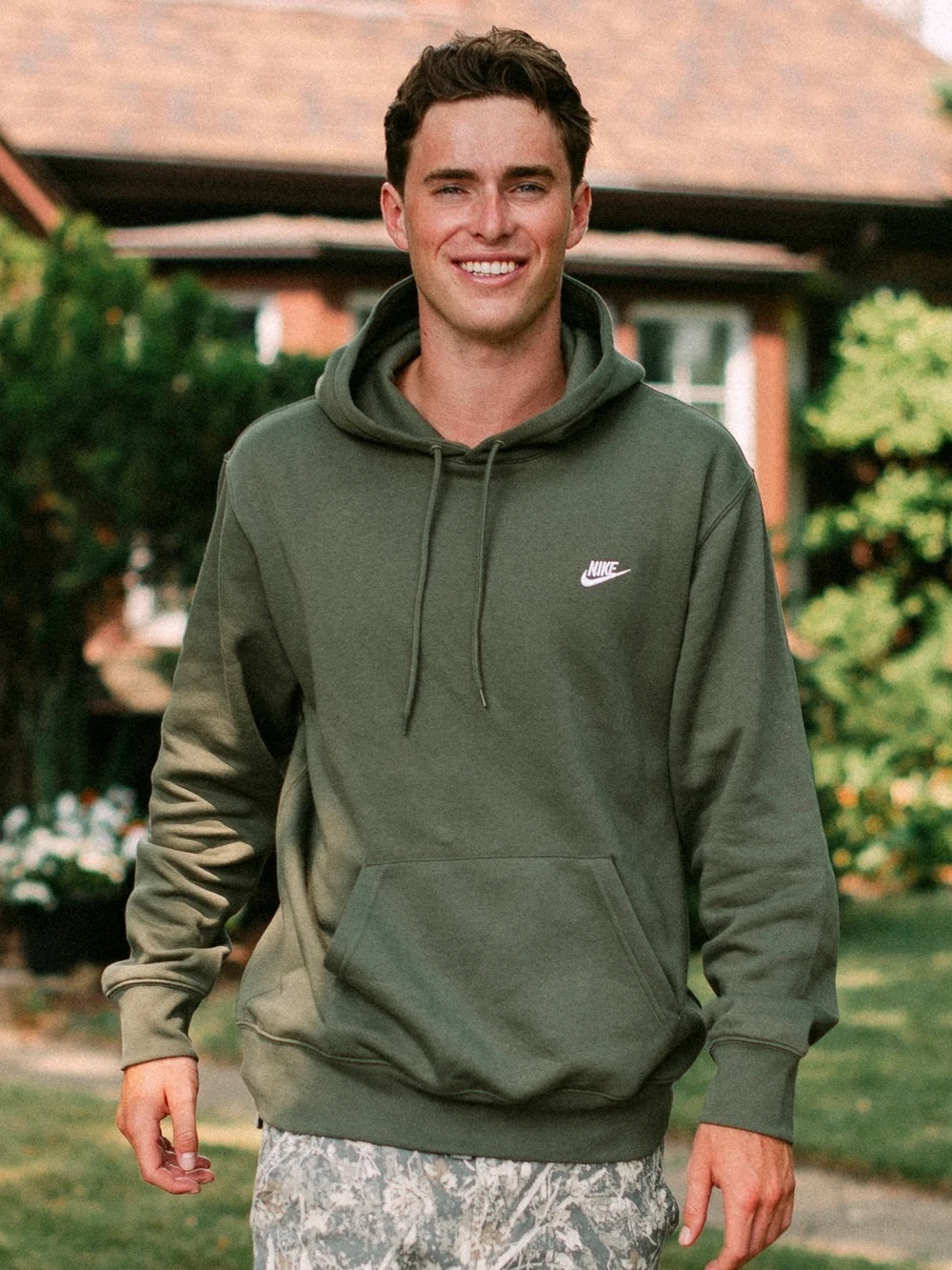 Nike Olive Green Pullover Hoodie with White Logo